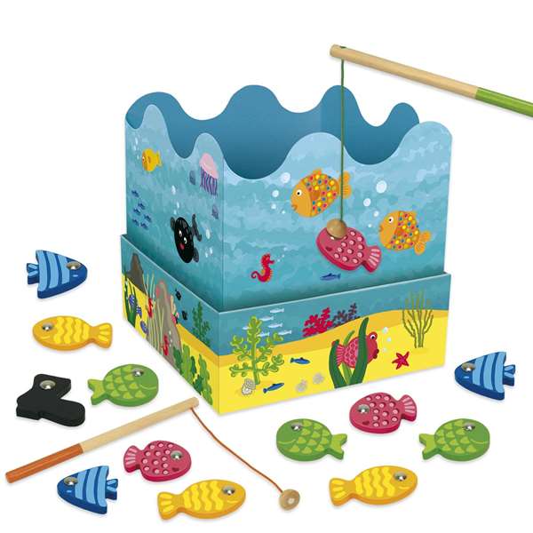Diset Goula - Jeu de pêche magnétique en bois - 2 cannes et 12 poissons - Jeu éducatif pour enfants à partir de 2 ans Diset Goula - Jeu de pêche magnétique en bois - 2 cannes et 12 poissons - Jeu éducatif pour enfants à partir de 2 ans