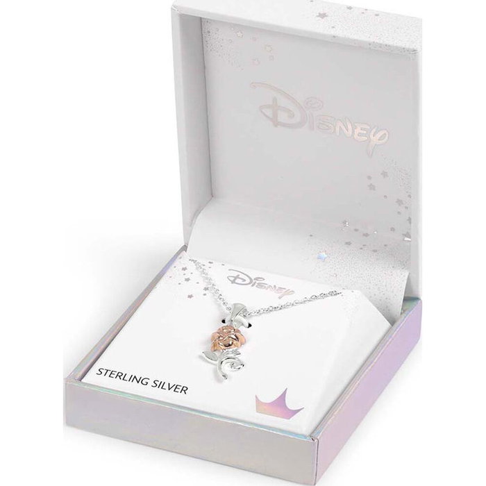Disney Pendentif La Belle et la Bête Rose en Argent 925 - Collier Bijou Fantaisie