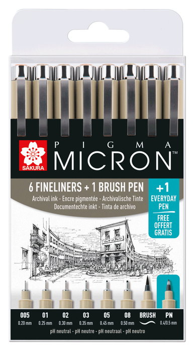 Sakura Étui promotionnel Pigma Micron, 7 pointes fines noirs + 1 Pigma Micron PN offert Sakura Étui promotionnel Pigma Micron, 7 pointes fines noirs + 1 Pigma Micron PN offert