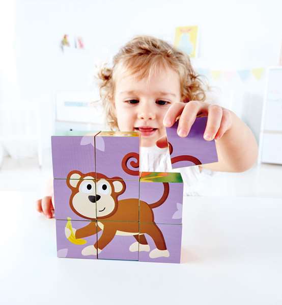 Hape Puzzle de blocs animaux de la jungle en bois de hêtre 13.5x13.5x4.5 cm pour enfants à partir de 2 ans