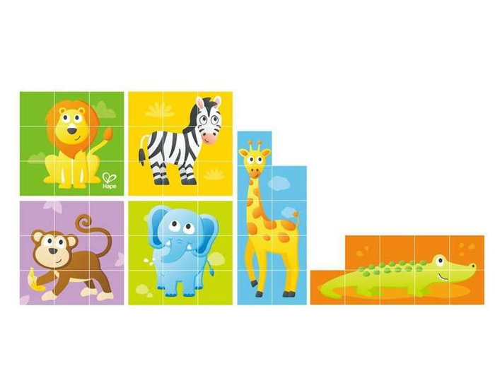 Hape Puzzle de blocs animaux de la jungle en bois de hêtre 13.5x13.5x4.5 cm pour enfants à partir de 2 ans