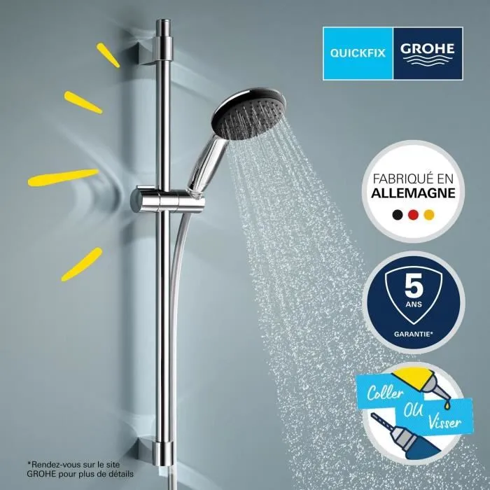 GROHE Vitalio Start 110 27948001 - Ensemble de douche avec pommeau 2 jets, barre 60 cm et flexible 1,75 m - Économie d'eau - Chromé