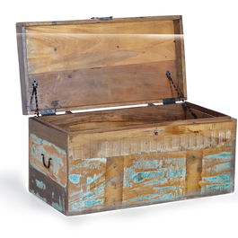 GINER Y COLOMER - Baûl de Rangement Artisanal en Bois Recyclé Multicolor - Coffre 80x40x40 cm, Grande Capacité, avec Ouverture Supérieure