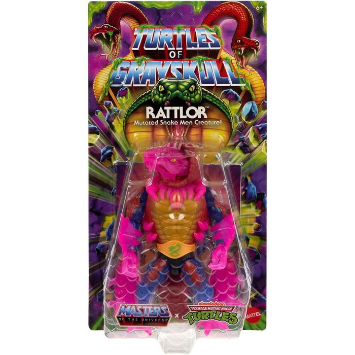 MATTEL - Masters of the Universe Turtles of Grayskull - Figure articulée Rattlor à tête de crâne - 14 cm avec 16 points d'articulation et son de cascabel