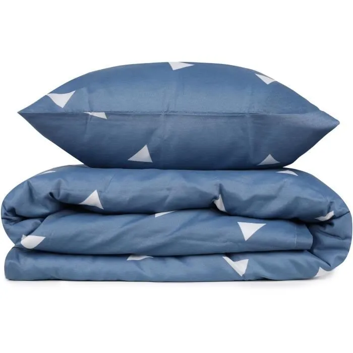 Parure de lit King - Housse de couette 240 x 220 cm + 2 taies d'oreiller 60 x 60 cm - 65% coton, 35% polyester - Bleu - 120 fils - Fermeture par boutons et enveloppe