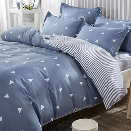 Parure de lit King - Housse de couette 240 x 220 cm + 2 taies d'oreiller 60 x 60 cm - 65% coton, 35% polyester - Bleu - 120 fils - Fermeture par boutons et enveloppe
