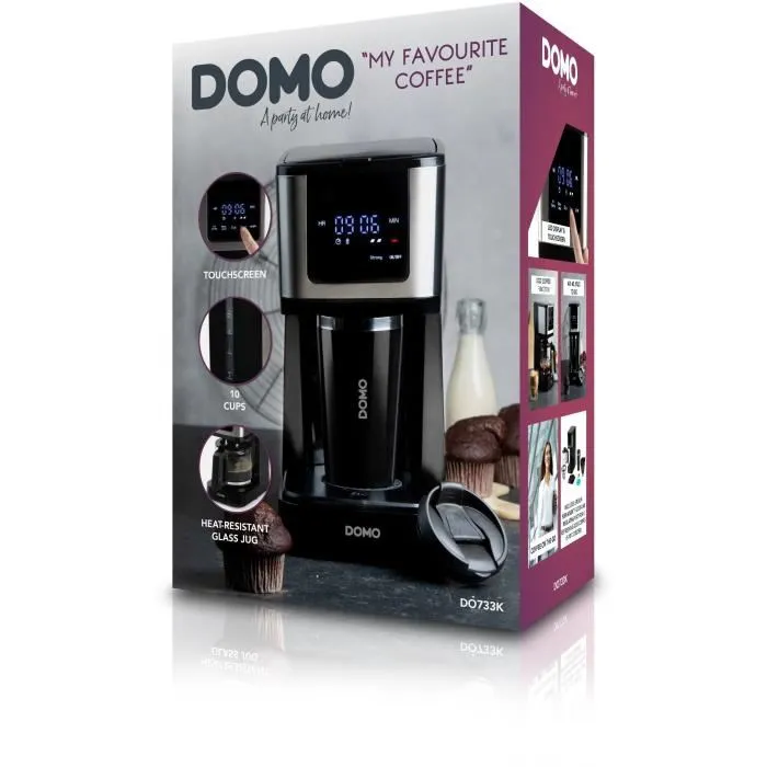 Domo - DO733K - Cafetière filtre 1.25 L, 900 W, 4 à 10 tasses, écran LCD, 3 intensités, fonction café glacé et maintien au chaud, noir