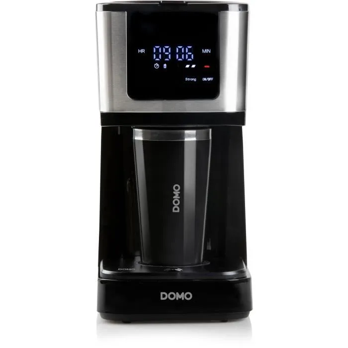 Domo - DO733K - Cafetière filtre 1.25 L, 900 W, 4 à 10 tasses, écran LCD, 3 intensités, fonction café glacé et maintien au chaud, noir