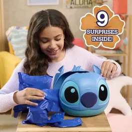 LICENCE - Tête surprise Stitch jouet interactif 23 cm avec 10 accessoires cachés et 2 figurines exclusives, décoration de chambre enfant, à partir de 3 ans