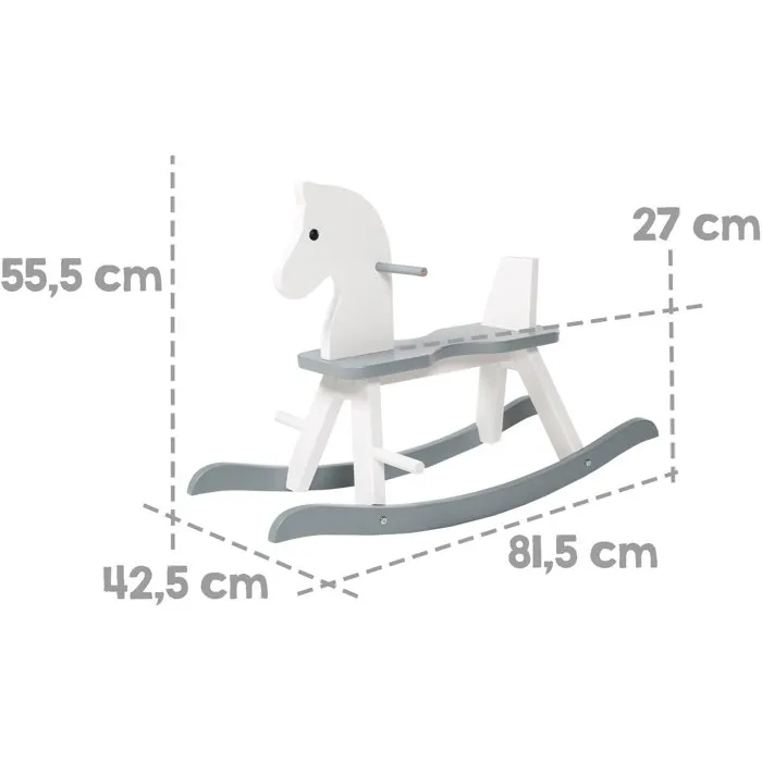 Roba Cheval à bascule en bois pour enfant avec arceau de protection amovible, blanc laqué, sécurité EN 71, pour enfants de 12 mois à 25 kg (82 x 43 x 55 cm)