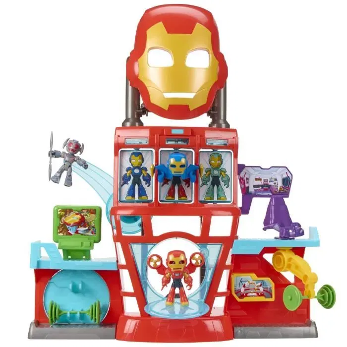 Hasbro Marvel Iron Man and his Awesome Friends - QG d'Iron Man, coffret électronique avec 2 figurines et 5 accessoires pour enfant dès 4 ans