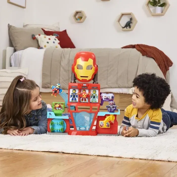 Hasbro Marvel Iron Man and his Awesome Friends - QG d'Iron Man, coffret électronique avec 2 figurines et 5 accessoires pour enfant dès 4 ans