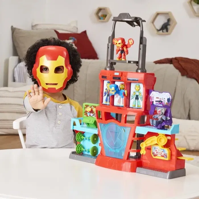 Hasbro Marvel Iron Man and his Awesome Friends - QG d'Iron Man, coffret électronique avec 2 figurines et 5 accessoires pour enfant dès 4 ans