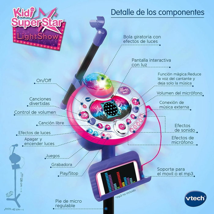 VTECH Kidi Super Star Light-Show 9 en 1 - Microphone Karaoké Rose