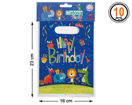 Kit de 10 sacs pour fête d'anniversaire avec motif animaux heureux et inscription Happy Birthday - Décoration