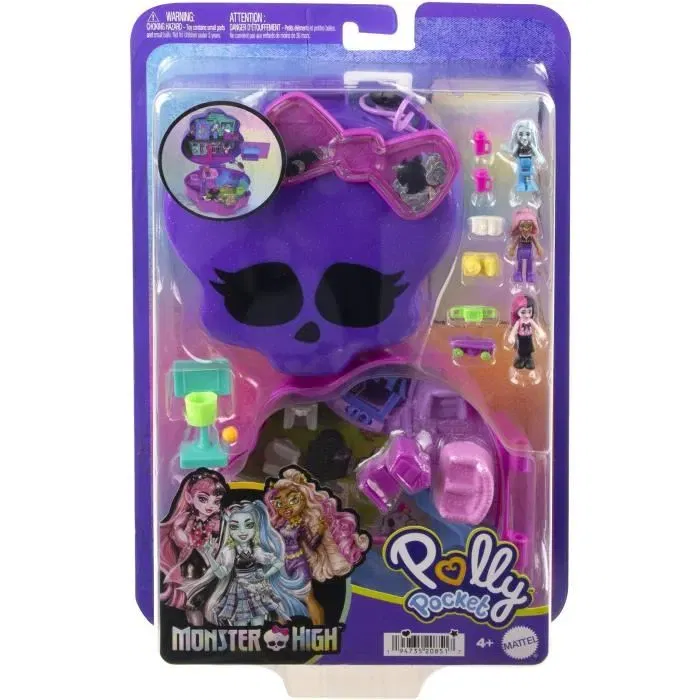 Polly Pocket Coffret Monster High 3 Mini-Figurines & 10 Accessoires - Draculaura, Clawdeen Wolf, Frankie Stein HVV58