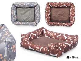MASCOW Cuna Rectangulaire Motif Os et Empreintes de Pattes, Gris et Marron, 58x48cm