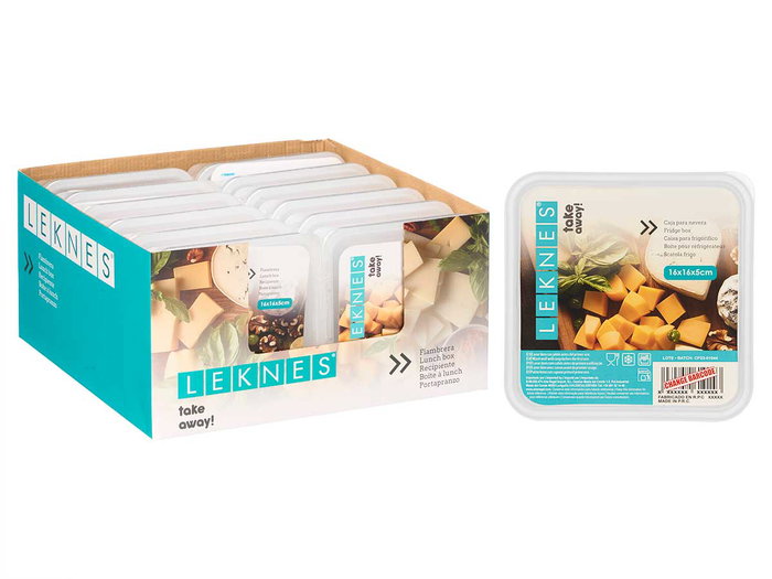 Leknes Boîte repas carrée 16x16 cm transparente, plastique PP (Set de 24) Leknes Boîte repas carrée 16x16 cm transparente, plastique PP (Set de 24)