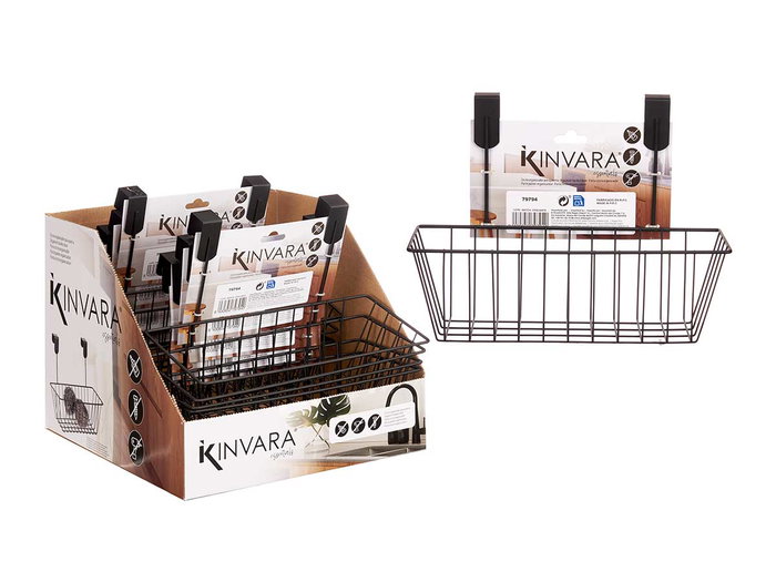 Kinvara Support mural noir en métal avec panier 28 x 20 x 16 cm (Set de 8)