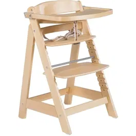ROBA Chaise Haute Évolutive pour Enfant SIT UP CLICK & FUN - Plateau Repas Amovible, Siège et Repose-Pieds Réglables sans Outil, Bois Naturel, Jusqu'à 70 kg, Norme EN 14988