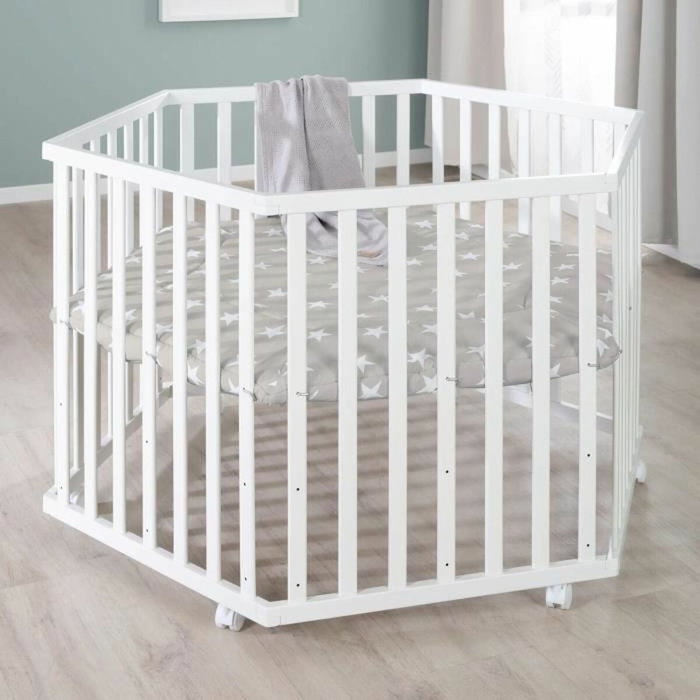 Roba Parc bébé hexagonal Little Stars - Blanc et Gris - Motif Étoile Roba Parc bébé hexagonal Little Stars - Blanc et Gris - Motif Étoile