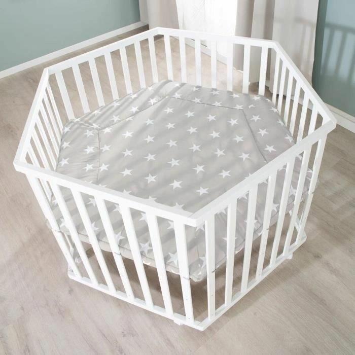 Roba Parc bébé hexagonal Little Stars - Blanc et Gris - Motif Étoile Roba Parc bébé hexagonal Little Stars - Blanc et Gris - Motif Étoile