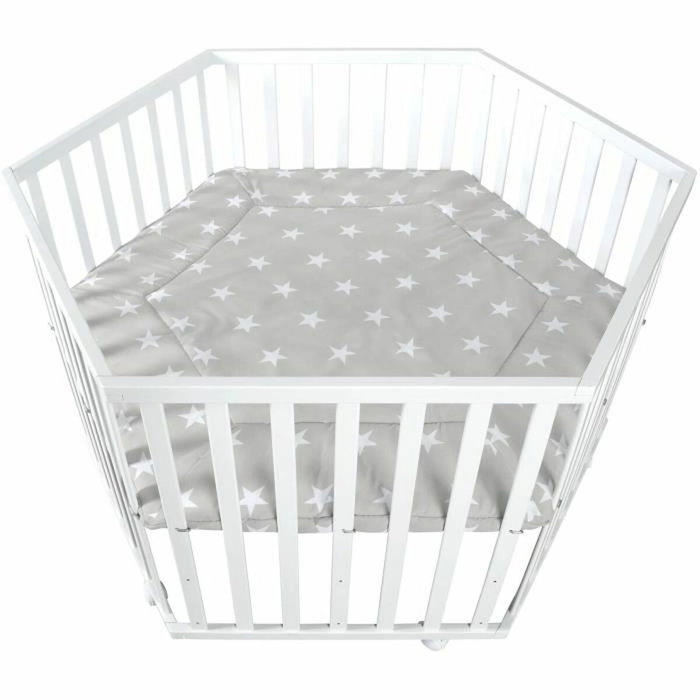 Roba Parc bébé hexagonal Little Stars - Blanc et Gris - Motif Étoile Roba Parc bébé hexagonal Little Stars - Blanc et Gris - Motif Étoile
