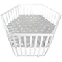 ROBA - Parc bébé hexagonal en bois laqué blanc avec roulettes - Hauteur réglable sur 3 niveaux - Housse rembourrée motif étoiles - Dimensions 119x103.5x72.5 cm