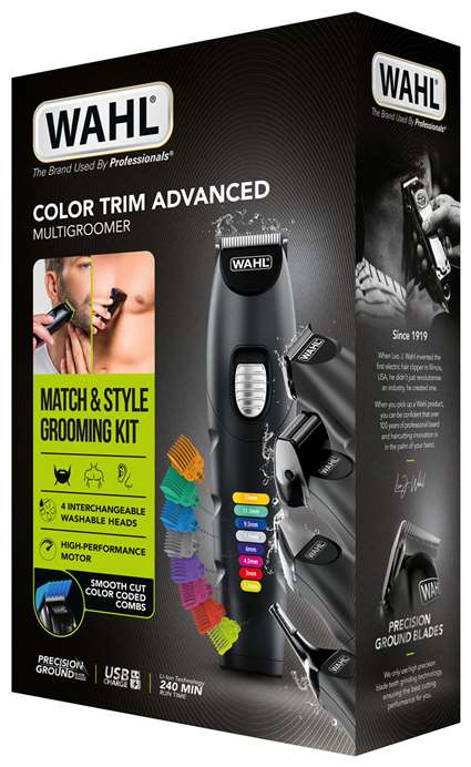 Wahl 09893-0464 Multigroomer Color Trim Advanced - Tondeuse Multifonction avec 4 Têtes Interchangeables, Coupe-Barbe, Peignes Colorés et Moteur Puissant