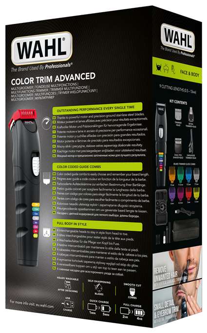 Wahl 09893-0464 Multigroomer Color Trim Advanced - Tondeuse Multifonction avec 4 Têtes Interchangeables, Coupe-Barbe, Peignes Colorés et Moteur Puissant