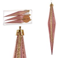 Krist+ Lot de 3 Décorations de Noël Allongées Rose Foncé et Or 18,5 cm en PVC (Set de 12)
