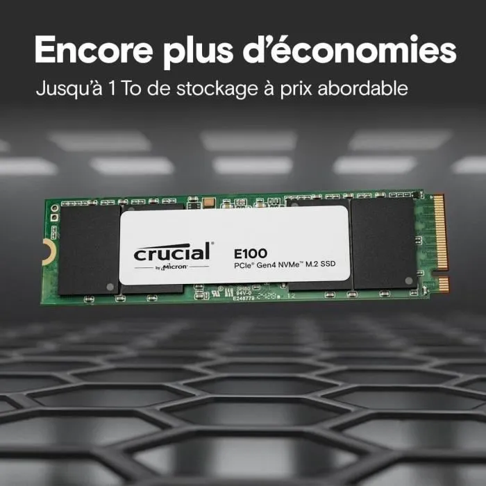 Crucial - Disque SSD E100 PCIe 4.0 NVMe M.2 2 To - Gen4, vitesse lecture jusqu'à 5000 Mo/s, idéal gaming et montage vidéo
