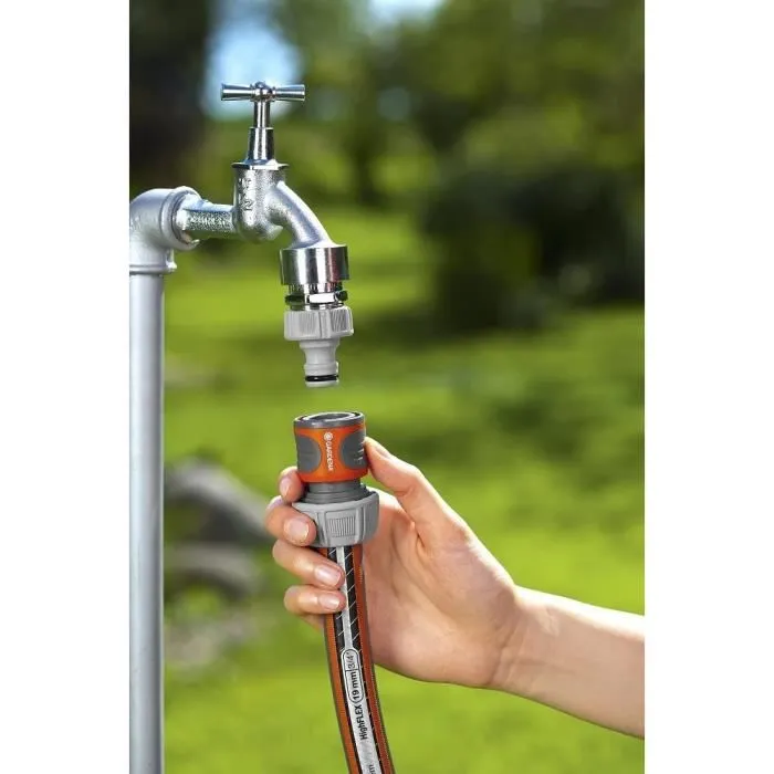 Gardena Raccord Rapide avec Aquastop Ø19 mm - Début et Fin de Tuyau - Technologie Power Grip - Système Original Gardena - Résistant au Gel et aux UV
