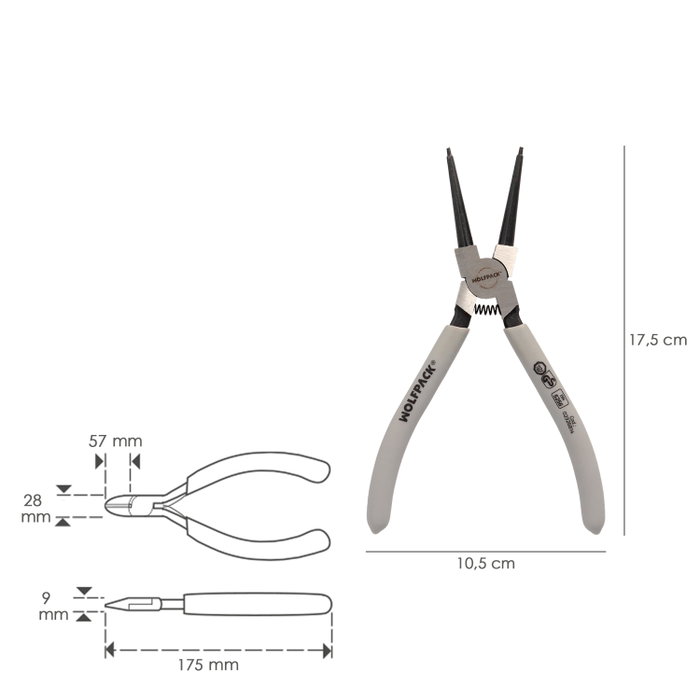 WOLFPACK LINEA PROFESIONAL Pince pour anneaux de retenue internes droits 175 DIN5256