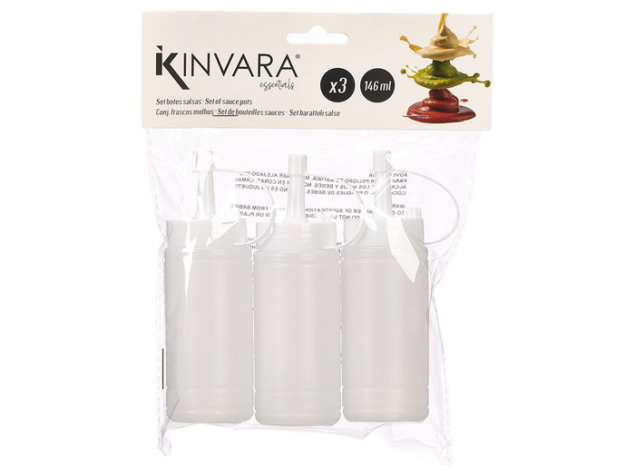 Kinvara Set de 3 Bouteilles à Sauce 146 ml Plastique Transparent 14x13x4 cm (Set de 36)