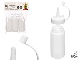Kinvara Set de 3 Bouteilles à Sauce 146 ml Plastique Transparent 14x13x4 cm (Set de 36)