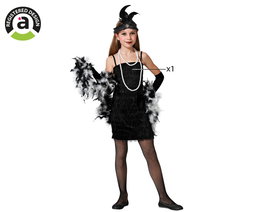 Déguisement Charleston Noir Années 20 Fille Enfant 10-12 Ans - Robe Unique de Fête de Bal et Cabaret, Polyester