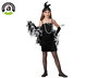 Déguisement Charleston Noir Années 20 Fille Enfant 10-12 Ans - Robe Unique de Fête de Bal et Cabaret, Polyester