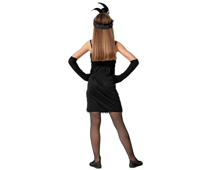 Déguisement Charleston Noir Années 20 Fille Enfant 10-12 Ans - Robe Unique de Fête de Bal et Cabaret, Polyester