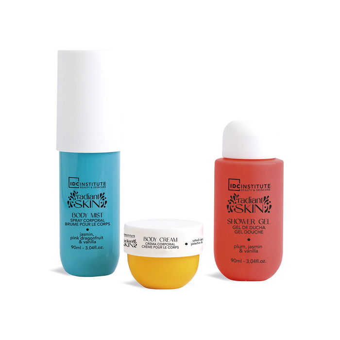 Idc Institute Coffret 3 pièces PEAU RADIANTE Gel nettoyant Lotion corporelle Brume parfumée Idc Institute Coffret 3 pièces PEAU RADIANTE Gel nettoyant Lotion corporelle Brume parfumée