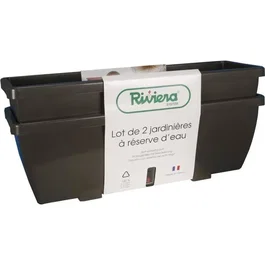 Riviera Lot de 2 jardinières EVA RIVIERA à réserve d'eau en résine polypropylène, 56.5 * 18.5 * 25.5 cm, gris, résistantes au gel