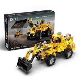 DEQUBE CADA Excavator-Bulldozer 2 en 1, 693 Pièces, Kit de Construction Compact, Jeu Multilingue (Anglais, Français, Allemand, Italien, Portugais, Espagnol), 8 ans et plus