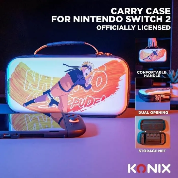 Konix Housse de Transport pour Nintendo Switch 2/Switch/OLED - Étui de Protection avec Rangement pour Accessoires et Jeux - Léger et Résistant aux Chocs - Motif Naruto - Blanc