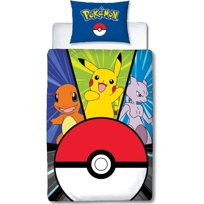 Pokémon Parure de lit Pikachu et Pokéball en microfibre, 2 pièces