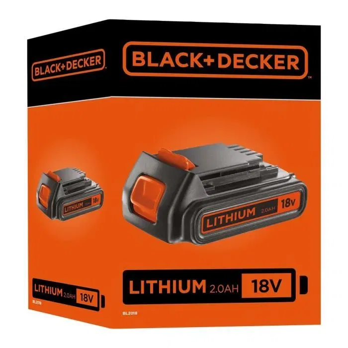 Black + Decker BL2018-XJ Batterie Slide Pack Lithium 18V 2Ah pour outils compatibles GTC650L, GTC1843L, GLC1825L(SB), STC1820CM - Légère et compacte