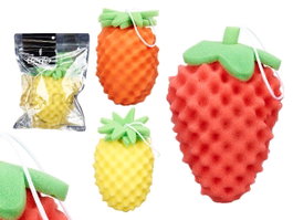 BERILO Lot de 3 éponges de bain fruits assortis