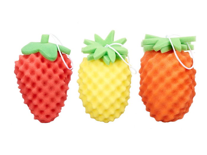 BERILO Lot de 3 éponges de bain fruits assortis
