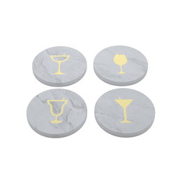 Dessous de verres Home ESPRIT Blanc Naturel Laiton Marbre 10 x 10 x 1 cm (2 Unités) (4 Unités)