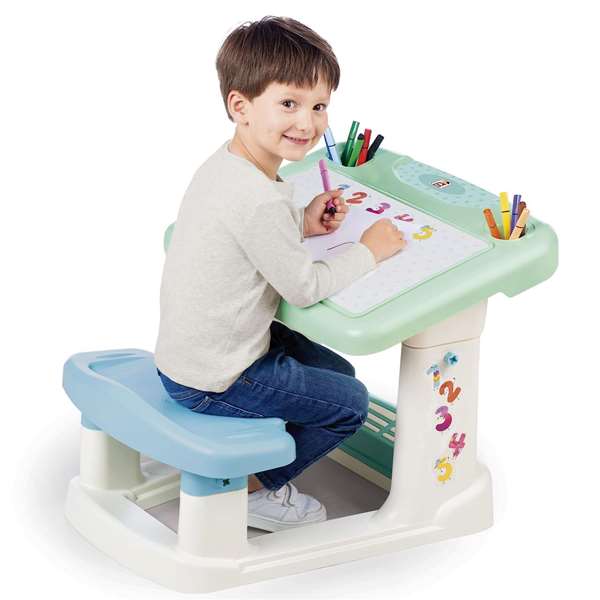Chicos Pupitre avec banc Activity pour enfants 2 à 5 ans, grande surface de travail 57x72x49 cm