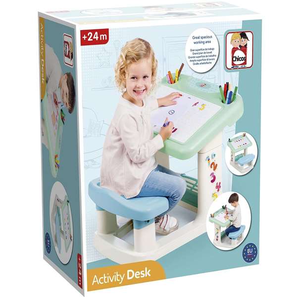 Chicos Pupitre avec banc Activity pour enfants 2 à 5 ans, grande surface de travail 57x72x49 cm
